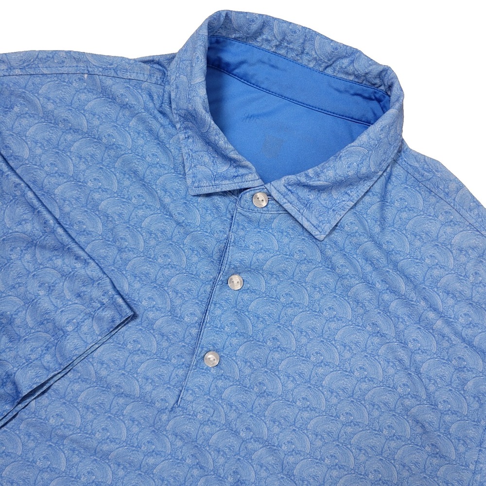 Hickey Freeman Mens Large Blue Paisley Print Performance Stretch Polo